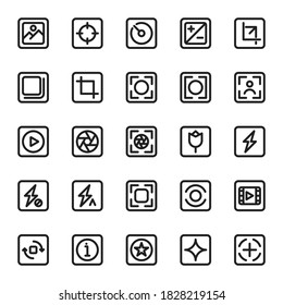 Conjunto de iconos simple relacionado con la configuración de la cámara en fondo blanco