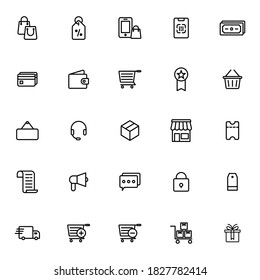 Conjunto de iconos simple relacionado con el comercio electrónico en fondo blanco