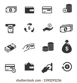 Simple icon set related to Money. payment, Cash, Wallet and Coins. Account cashback classic icon set.