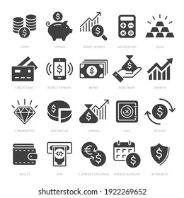 Simple icon set related to Money. A set of sixteen symbols