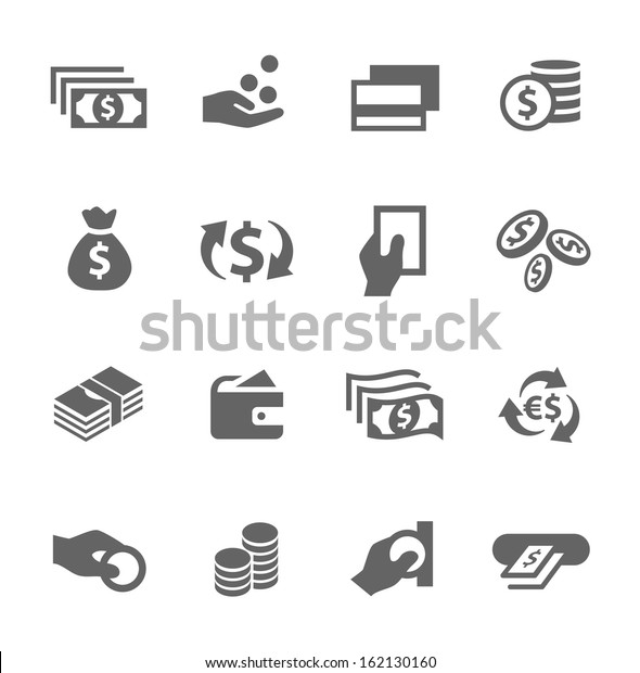 Simple icon set related to Money. A set of\
sixteen symbols.