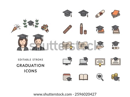 A simple icon set related to school graduation