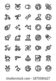 Simple icon set related to Space on a white background