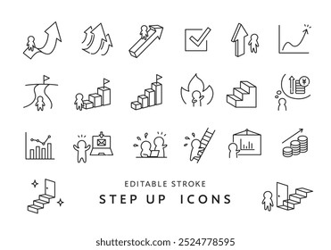 A simple icon set related to step-up