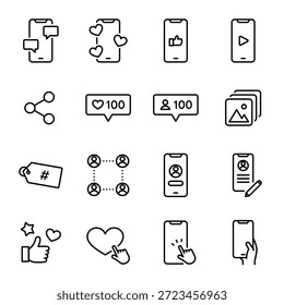 Conjunto de iconos simple para SNS, redes sociales, teléfonos inteligentes e influenciadores