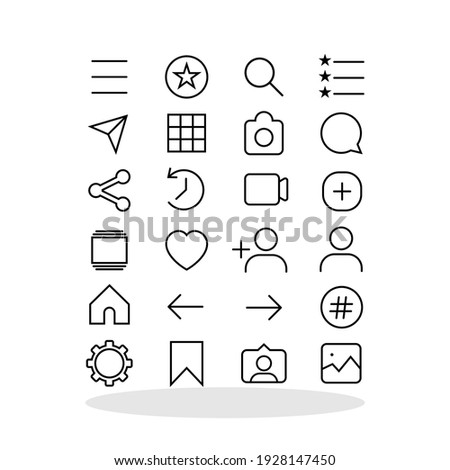 Simple icon set in trendy flat style. Basic interface symbol for your web site design, logo, app, UI Vector EPS 10.