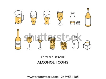 A simple icon set of various alcoholic drinks