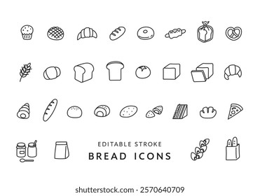 Simple icon set of various breads