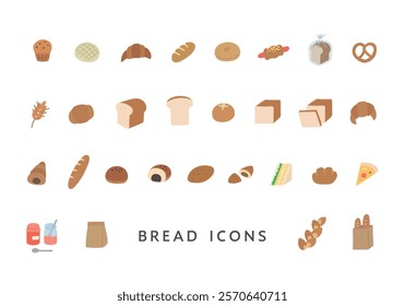 Simple icon set of various breads