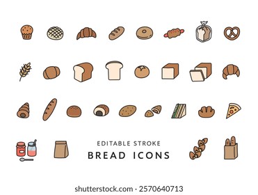 Simple icon set of various breads