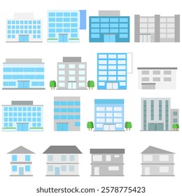 Simple icon set of various buildings