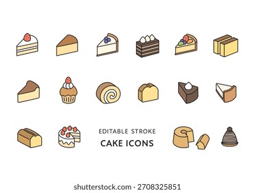 Conjunto de iconos simples de varios pasteles