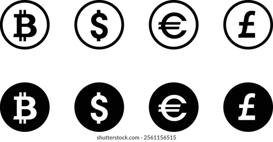 Simple icon set of various currency