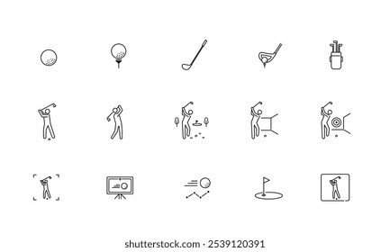 Simple Icon Set of Various Golf Elements, Vector Illustration