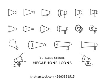 Simple icon set of various megaphones