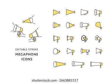 Conjunto de iconos simples de varios megáfonos
