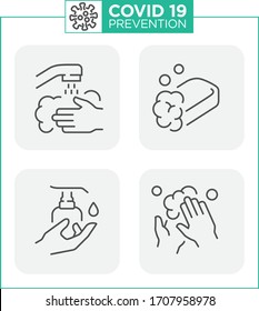 Simple Icon Set of Washing Hands to avoid the virus. Contains such Icons as Washing Instruction, Antiseptic, Soap and more. Pixel Perfect.