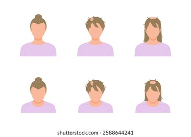 A simple icon set of a woman with thinning hair seen from the front