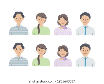 Conjunto de iconos simple: Hombres y mujeres jóvenes, hombres y mujeres de mediana edad: A (relleno)