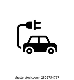 Simple icon showing car connected to charging plug isolated on transparent background