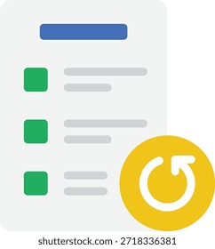 Icono simple que muestra una lista de verificación con un símbolo de actualización, ideal para aplicaciones de programación y recordatorio.