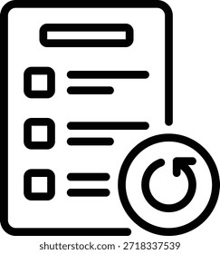 Icono simple que muestra una lista de verificación con un símbolo de actualización, ideal para aplicaciones de programación y recordatorio.