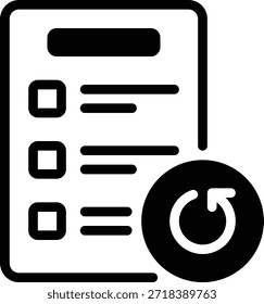 Ein einfaches Symbol, das eine Checkliste mit einem Aktualisierungssymbol anzeigt, ideal für die Planung und Erinnerung von Anwendungen.
