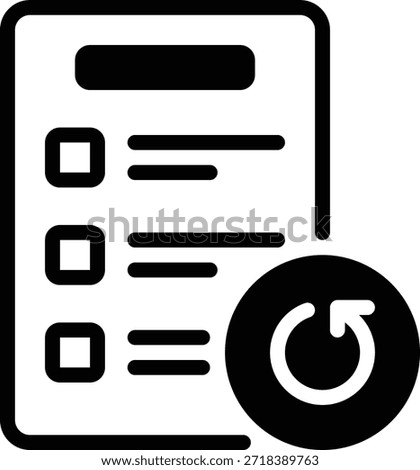 Simple icon showing a checklist with a refresh symbol, ideal for scheduling and reminder applications.
