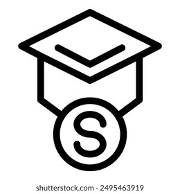 Simple icon showing the concept of student loan with a graduation cap above the letter s for money