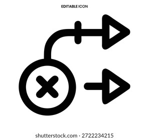 Ein einfaches Symbol, das einen divergierenden Pfad mit einem Annullierungssymbol anzeigt, das eine Ablehnung darstellt.