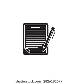 Simple icon showing document with pen for writing or editing