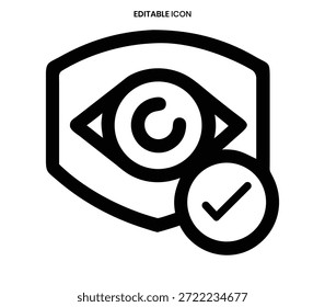 Un icono simple que muestra un ojo dentro de un escudo, que indica seguridad y verificación.