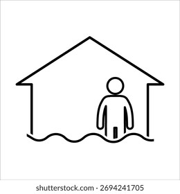 Simple icon showing flood disaster and water damage.