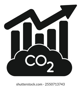 Icono simple que muestra un gráfico que indica el aumento de las emisiones de CO2