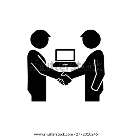 Simple icon showing handshake over laptop representing referrals in digital nomad work