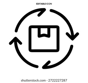 Simple icon showing a package in a recycling loop, emphasizing sustainable packaging initiatives.
