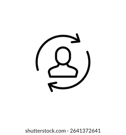 A simple icon showing a person within a circular flow of arrows, signifying continuous development or improvement.