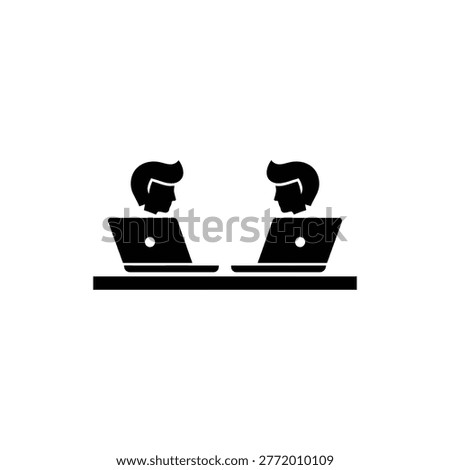Simple icon showing two laptops facing each other representing coworking for digital nomads