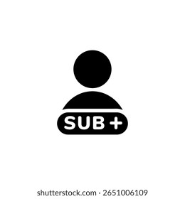 Ícone simples mostrando um usuário com um botão para se inscrever, simbolizando associação ou adição de conta.