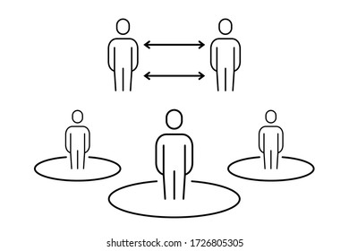 A simple icon sign for maintaining social distance between people for non-proliferation of a new coronavirus. Vector illustration.