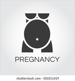 Simple icon silhouette of pregnant woman. Logo drawn in flat style. Simple black label. Concept of perinatal medicine and newborn. Image for your design needs. Vector contour graphics
