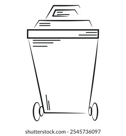 simple icon of a small rectangular street trash can drawn in line art style, to fight against environmental pollution day