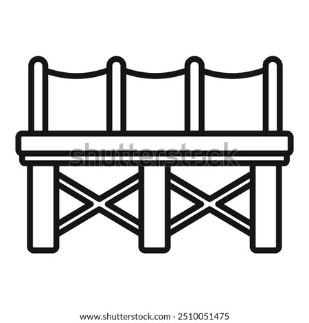 Simple icon of a small wooden pier over the sea, with a rope railing, perfect for seaside vacation concepts