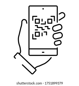A Simple Icon Of A Smartphone Scanning A Qr Code. Vector Illustration With Editable Stroke.