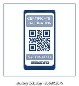 Simple icon smartphone screen with QR code of electronic vaccination certificate against coronavirus infection COVID-19. Mobile application of health passport. Pandemic. Poster. Vector illustration 