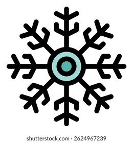 Simples ícone de um floco de neve com um centro redondo, trazendo alegria de inverno
