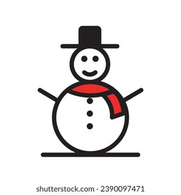Simple icon snowman with hat, isolated on white background