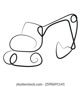 simple icon of a special transport, namely an excavator in line art style, drawn with an original outline, for logos and various designs