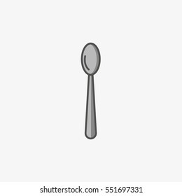 Simple icon of a spoon on grey background.
