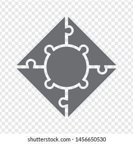 Simple Icon Square Puzzle In Gray. Simple Icon Pentagon Puzzle Of The Four Elements And Center On Transparent Background. Flat Design. Vector Illustration EPS10.